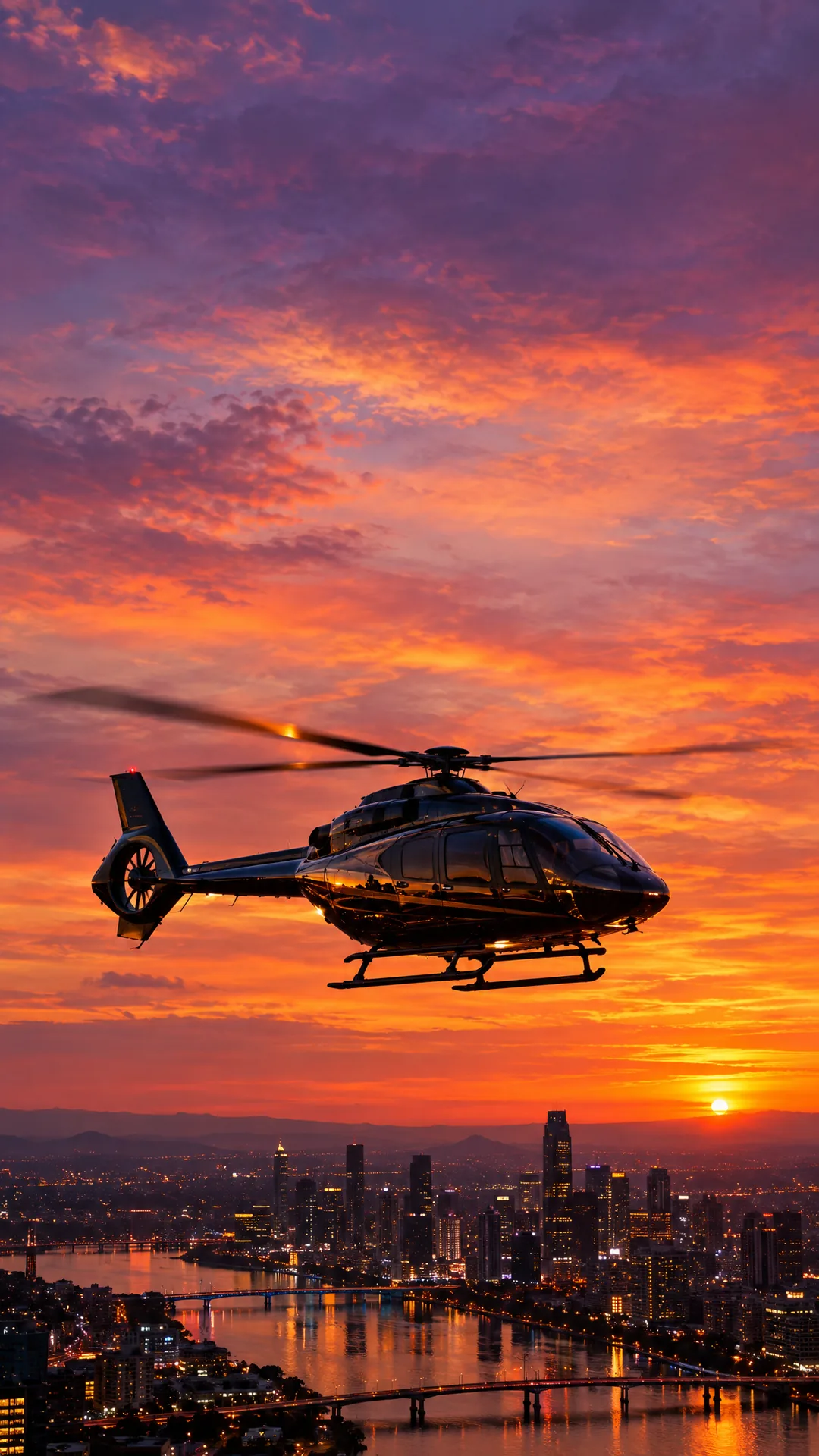 Helicoptero atardecer ciudad de Fly Select