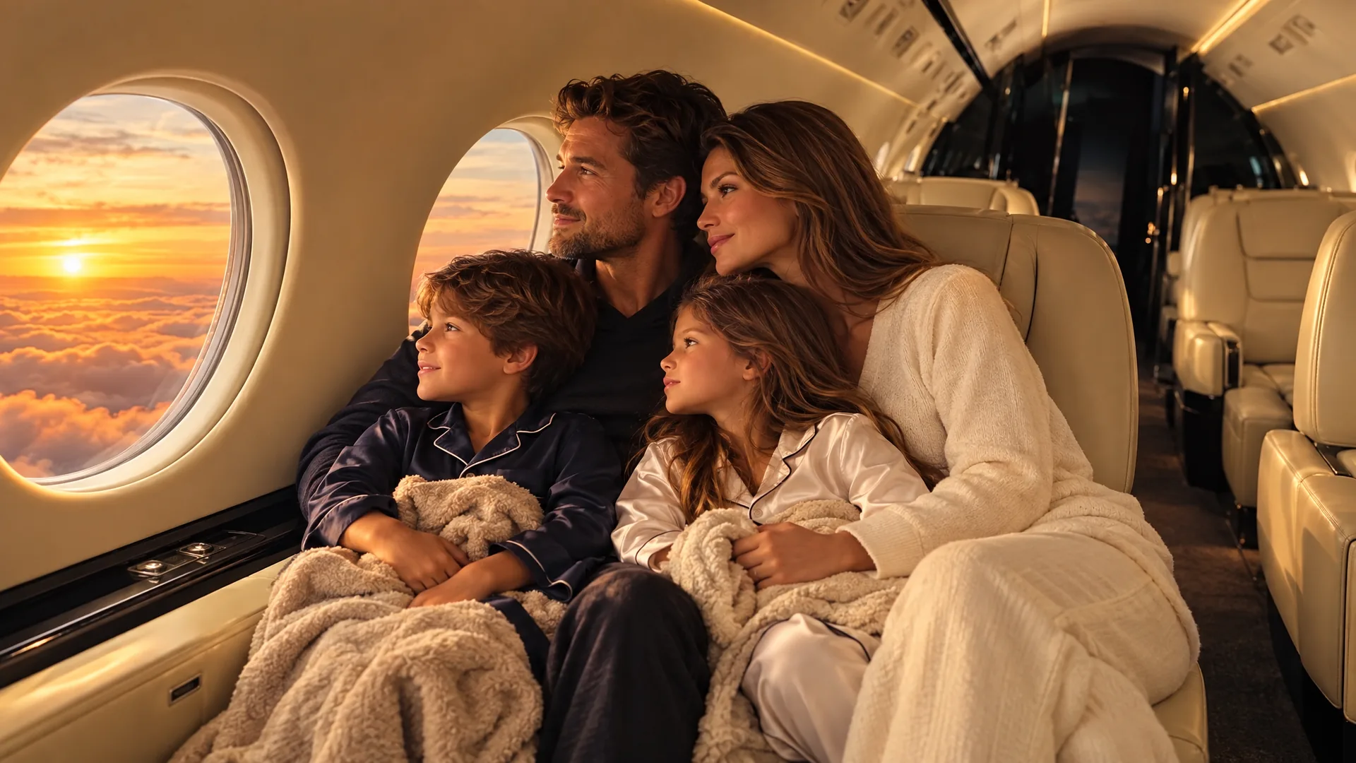 Familia atardecer ventanilla de Fly Select
